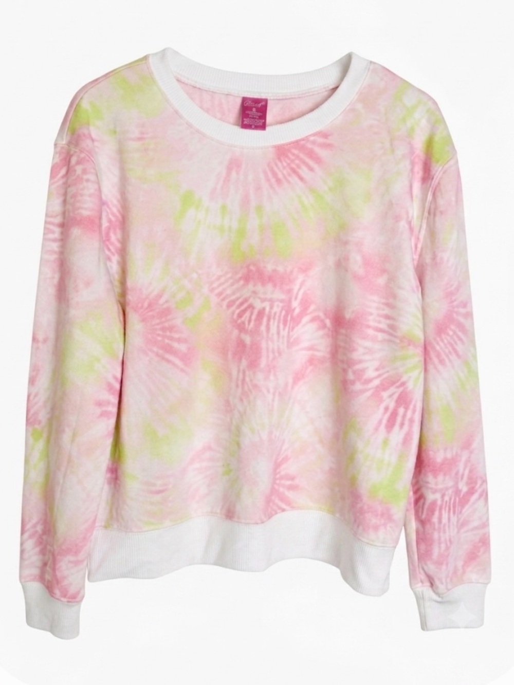 NO BOUNDARIES Tie-Dye Fleece Sweatshirt Juniors M (7-9) Pink White Green